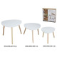 SET 3 MESAS AUXILIARES MADERA + MDF DARREN 59 x 59 x 49 cm BLANCO + PINO