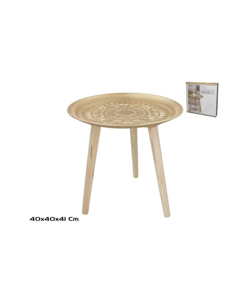 MESA AUXILIAR MADERA + MDF CASSIE 40 x 41 cm DORADO