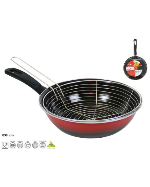 Sartén Freidora con Cesto Vitrin Black 26 cm - Rojo