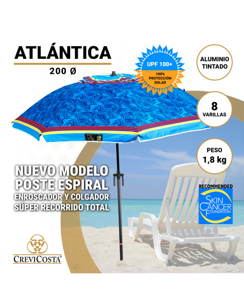 Sombrilla ATLÁNTICA 200 cm - Sombrilla con Espiral y NUEVO poste especial enroscador y colgador. 8 Varillas.