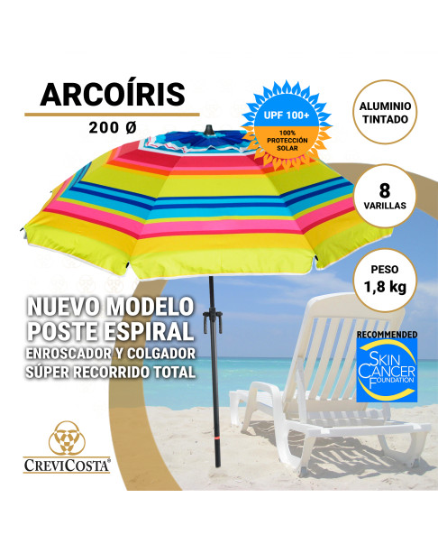 Sombrilla ARCOÍRIS 200 cm - Sombrilla con Espiral y NUEVO poste especial enroscador y colgador. 8 Varillas.