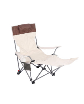 Silla de camping portátil para el aire libre con brazos, porta bebidas, bolsa de transporte y reposapiés (Beige)