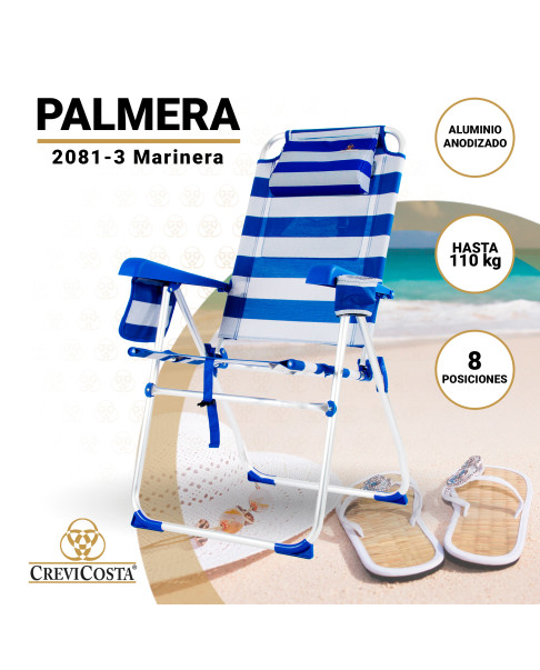 PALMERA 2081-3 NEW Marinera - Silla de playa plegable con NUEVO cojín ergonómico y NUEVA nevera incorporada.